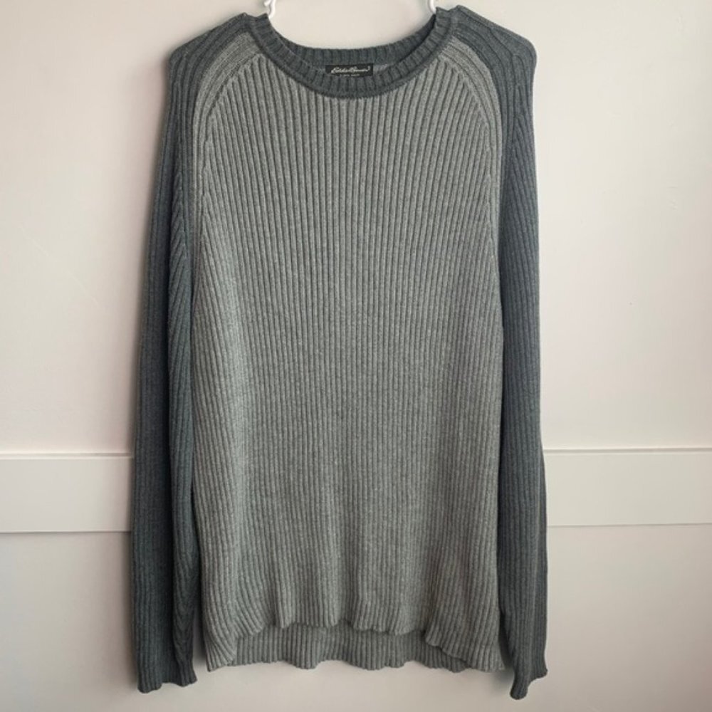 EDDIE BAUER Gray Two Tone Crewneck Long Sleeve Sweater